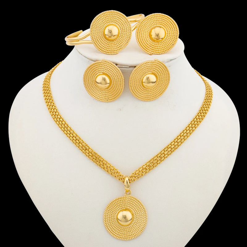 Fashion Women Jewelry Set for Accessories 18k Gold Color Earrings and Ring Bangle Ring Set for Engagement Party