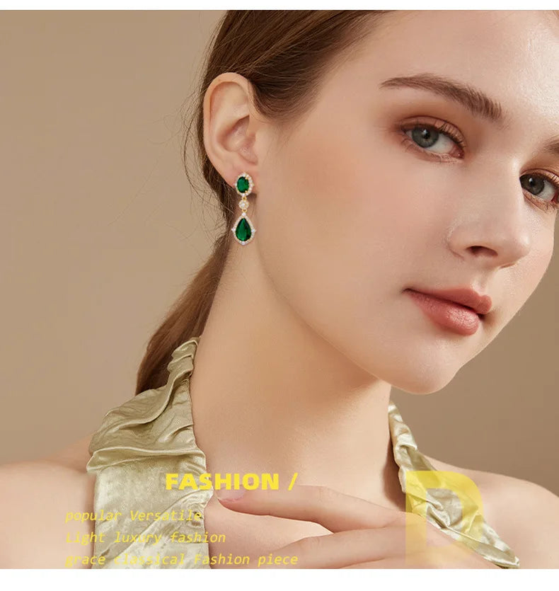 "Elegant zircon jewelry set with necklace and water drop earrings—perfect for brides and special occasions."