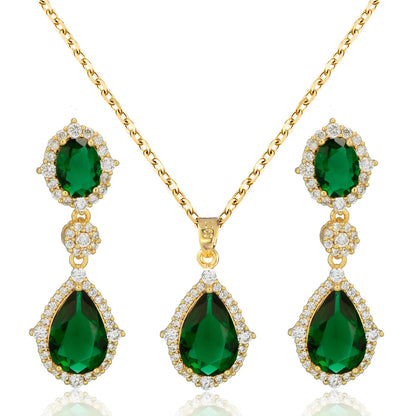 "Elegant zircon jewelry set with necklace and water drop earrings—perfect for brides and special occasions."