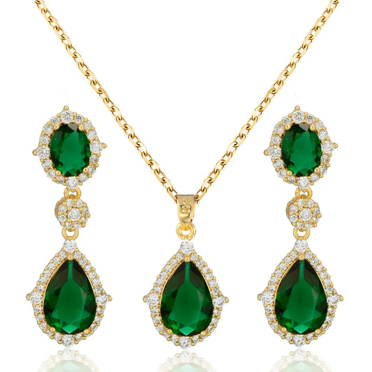 "Elegant zircon jewelry set with necklace and water drop earrings—perfect for brides and special occasions."