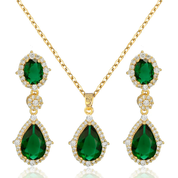 "Elegant zircon jewelry set with necklace and water drop earrings—perfect for brides and special occasions."