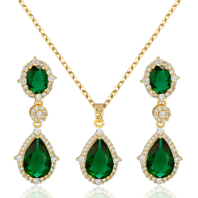 "Elegant zircon jewelry set with necklace and water drop earrings—perfect for brides and special occasions."