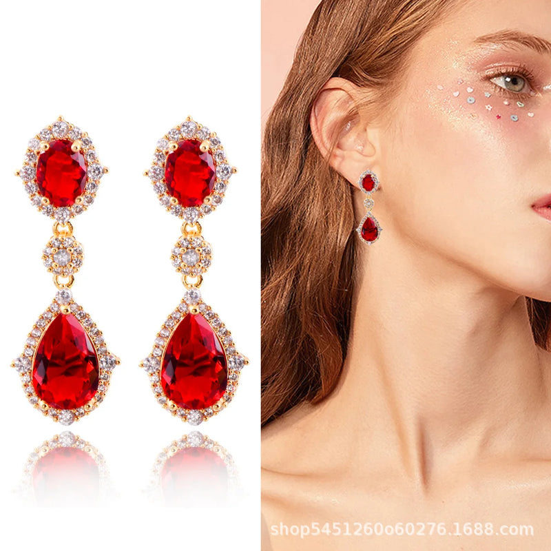 "Elegant zircon jewelry set with necklace and water drop earrings—perfect for brides and special occasions."