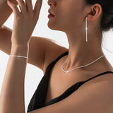 Set of Shiny Silver Plated Collarbone Chain Necklace Bracelet Jewelry, Women's Minimalist Starry Sky Accessories