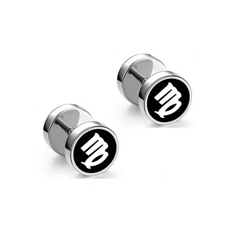 Men's Fashion Twelve Constellations Dumbbell Stainless Steel Earrings