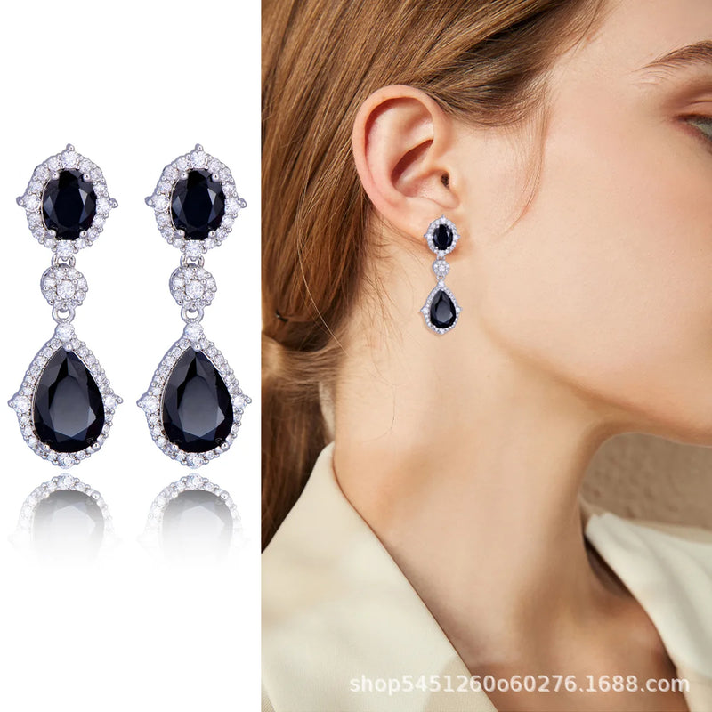 "Elegant zircon jewelry set with necklace and water drop earrings—perfect for brides and special occasions."