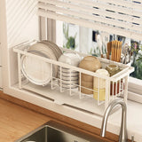 Narrow kitchen rack with drain tray—perfect for drying dishes, bowls, chopsticks, and utensils."