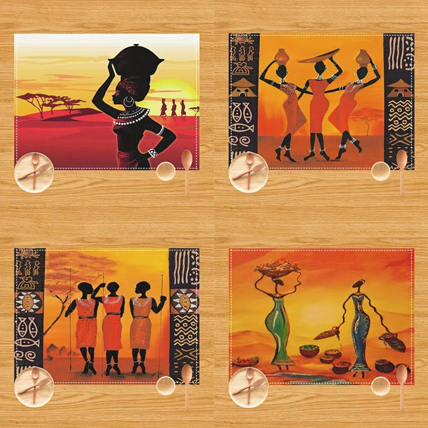 2pcs Beautiful African Woman Placemats - Set of 2 Linen Table Mats for Kitchen and Dining Table Decor