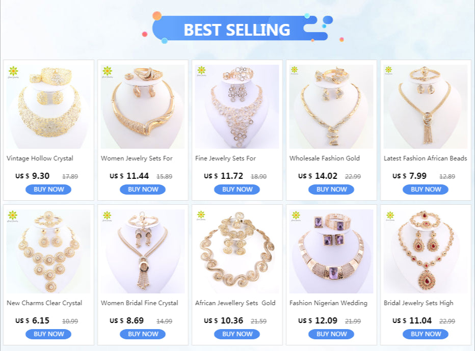 Women Jewelry Sets For Wedding Beads Crystal Pendant Statement Dress Necklace Earrings Bracelet Ring Set