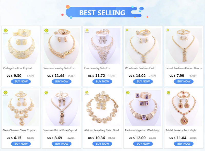 Women Jewelry Sets For Wedding Beads Crystal Pendant Statement Dress Necklace Earrings Bracelet Ring Set