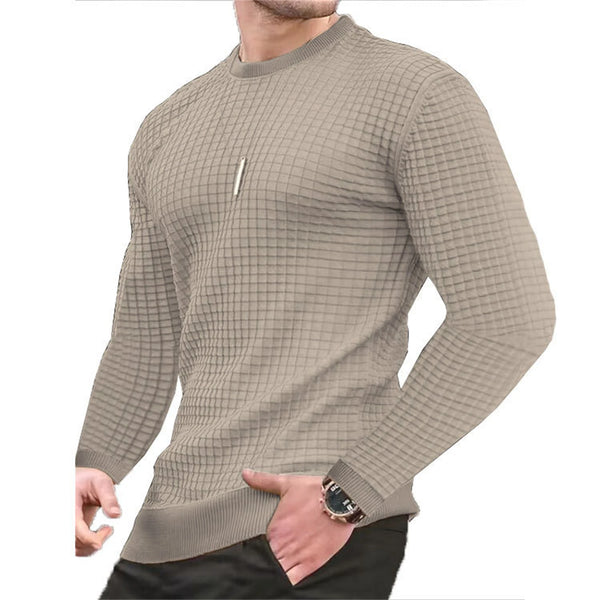 Men's fashion small check Waffle youth crew-neck jacquard check hoodie