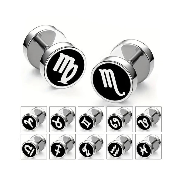 Men's Fashion Twelve Constellations Dumbbell Stainless Steel Earrings