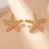 Modern Jewelry Accessories Gold Color Metal Statement Earrings and Adjustable Neck Choker Starfish Pendant Necklace for Women