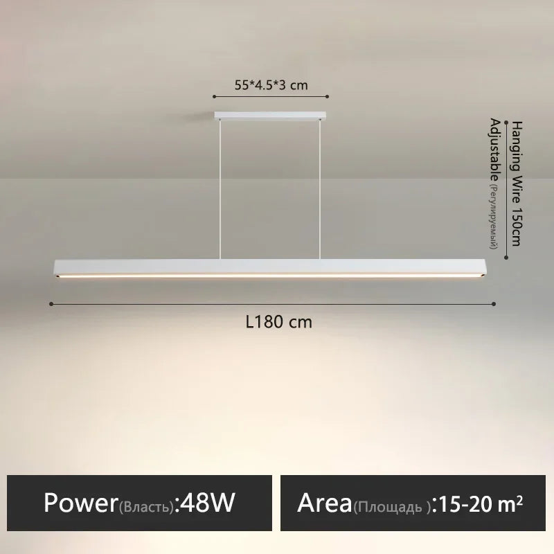 Minimalist modern chandelier—sleek strip light for dining rooms, bars, or office spaces.