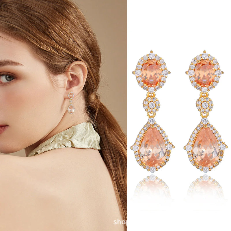 "Elegant zircon jewelry set with necklace and water drop earrings—perfect for brides and special occasions."