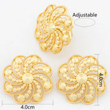 Dubai Jewelry Sets for Women, Flower Earrings and Adjustable Rings Italian Wedding Gifts 18K Gold Color