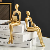 Gold Thinker Statue - Modern Living Room Bookshelf Sculpture, Shelf/Table Decor Figurine