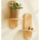 Wooden Wall Shelf - Boho Style Modern Home Decor for Living Room or Bathroom Display