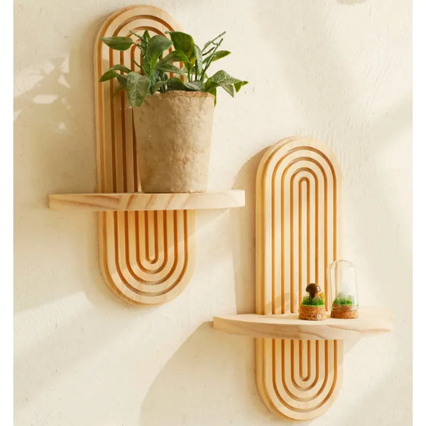Wooden Wall Shelf - Boho Style Modern Home Decor for Living Room or Bathroom Display