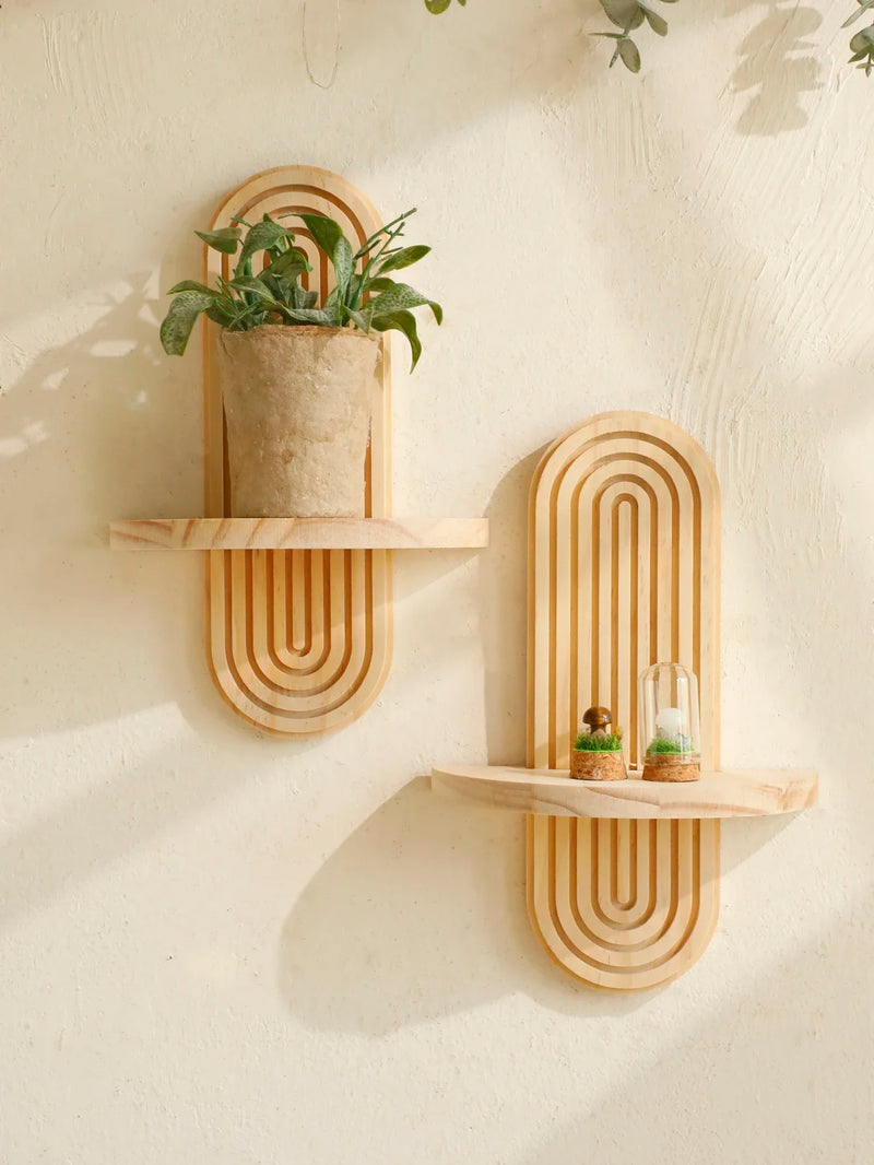 Wooden Wall Shelf - Boho Style Modern Home Decor for Living Room or Bathroom Display