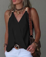 new sleeveless V-neck blouse—lightweight, printed, and perfect for a youthful summer look.