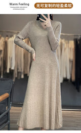 100% Merino wool cashmere dress—V-neck pullover style, warm and stylish for autumn and winter