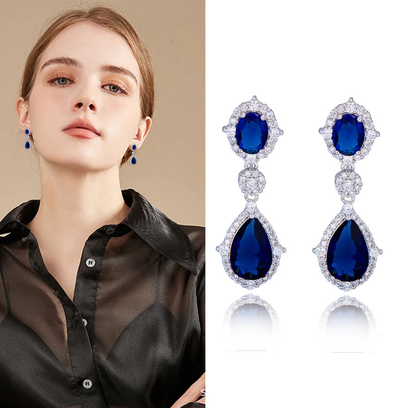 "Elegant zircon jewelry set with necklace and water drop earrings—perfect for brides and special occasions."