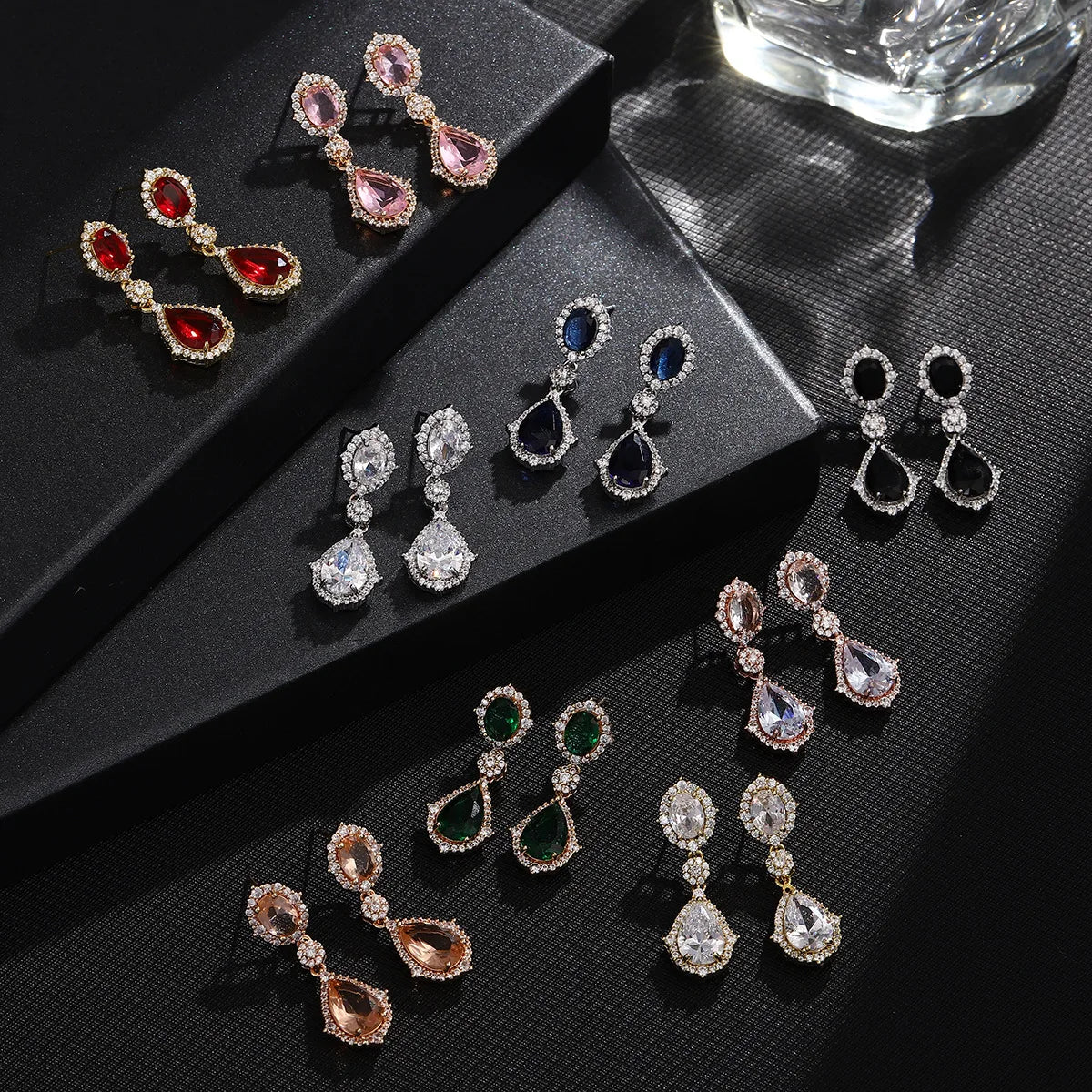 "Elegant zircon jewelry set with necklace and water drop earrings—perfect for brides and special occasions."