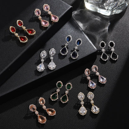 "Elegant zircon jewelry set with necklace and water drop earrings—perfect for brides and special occasions."