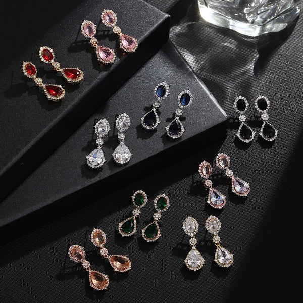 "Elegant zircon jewelry set with necklace and water drop earrings—perfect for brides and special occasions."