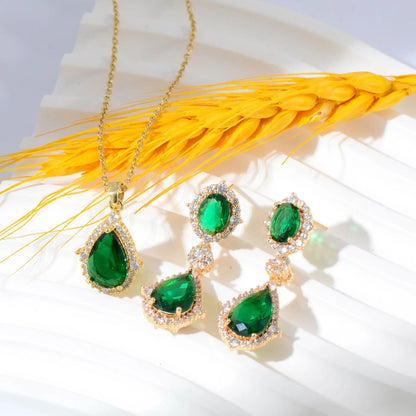 "Elegant zircon jewelry set with necklace and water drop earrings—perfect for brides and special occasions."
