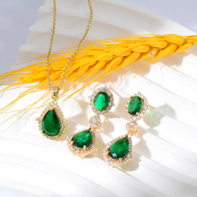 "Elegant zircon jewelry set with necklace and water drop earrings—perfect for brides and special occasions."