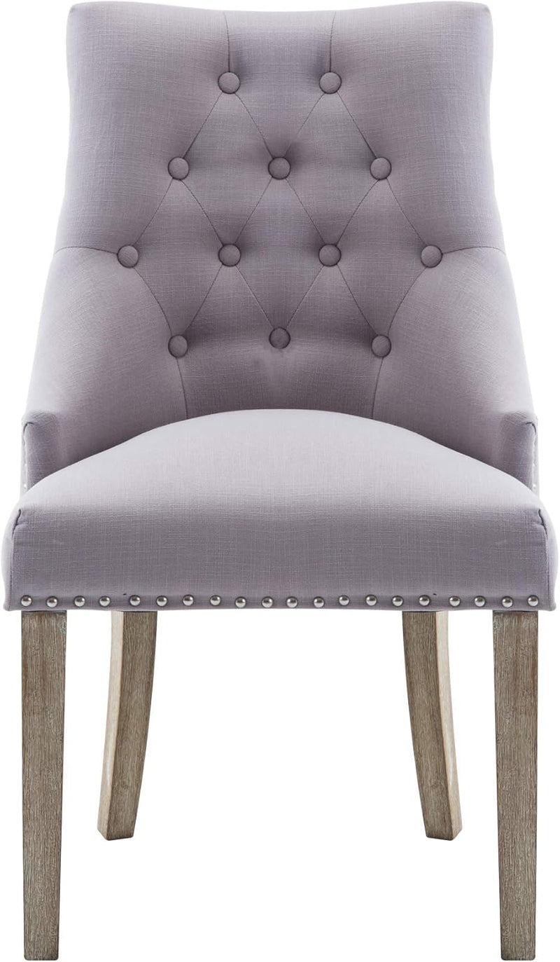 Dining Chair Gray Fabric Leisure Padded Ring Chair, Nailed Trim, Set of 2-4