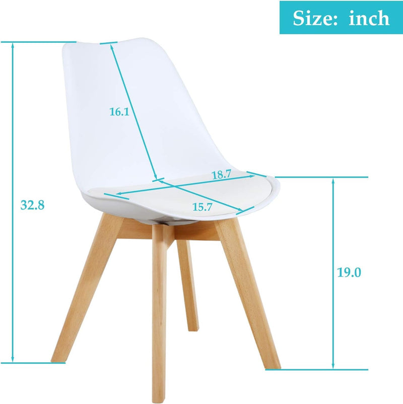 Set of 2 Modern Style Chair Dining Chairs, Shell Lounge Plastic Chair with Natural Wood Legs (White)-2