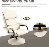 Recliner Chair with Ottoman, PU Leather Swivel High Back Armchair W/Footrest, 135° Adjustable Backrest and Thick Foam Padding, Cream White-4