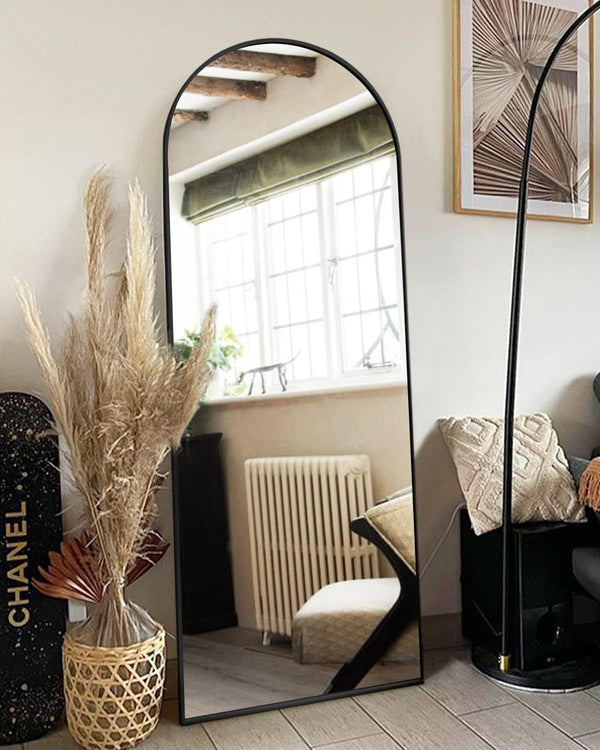 Floor Mirror, Full Length Mirror with Stand, Arched Wall Mirror, Mirror Full Length, Black Floor Mirror Freestanding, Wall Mounted Mirror for Bedroom Living Room, Black-0