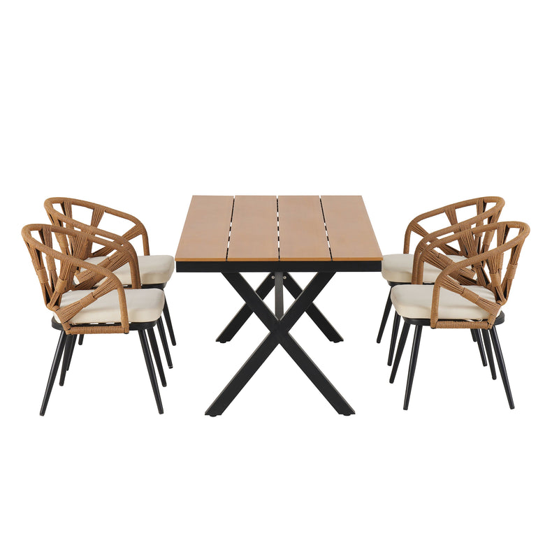 Contemporary Outdoor Set with PE Rattan Chairs and Plastic Wood