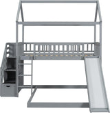 Gray Twin Loft Bunk Bed with Slide, Stairs-3