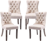 Velvet Dining Chairs Set of 4,Upholstered Dining Chairs with Ring Pull Trim and Button Back,Modern Seating for Living Room, Bedroom, Kitchen (Beige)-0