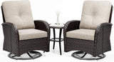 Outdoor Swivel Rocker Chairs, 3 Piece Wicker Patio Set with Thick Cushion and Side Table, Rattan Patio Swivel Rocking Chairs for Porch, Deck Use (Brown/Beige, 3 PCS)-0