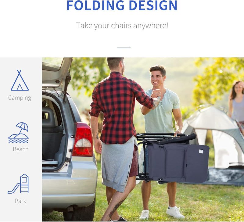 2 Piece Outdoor Patio Furniture Set with 2 Folding Padded Rocking Chairs, Bistro Style for Porch, Camping, Balcony, Navy Blue-3