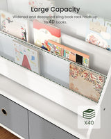 Kids Bookshelf and Toy Storage, 4 Tier Large Capacity Kids Book Rack, Sling Kids Bookcase, for Kids Room, Nursery, Playroom, White and Gray MCW06WT-4
