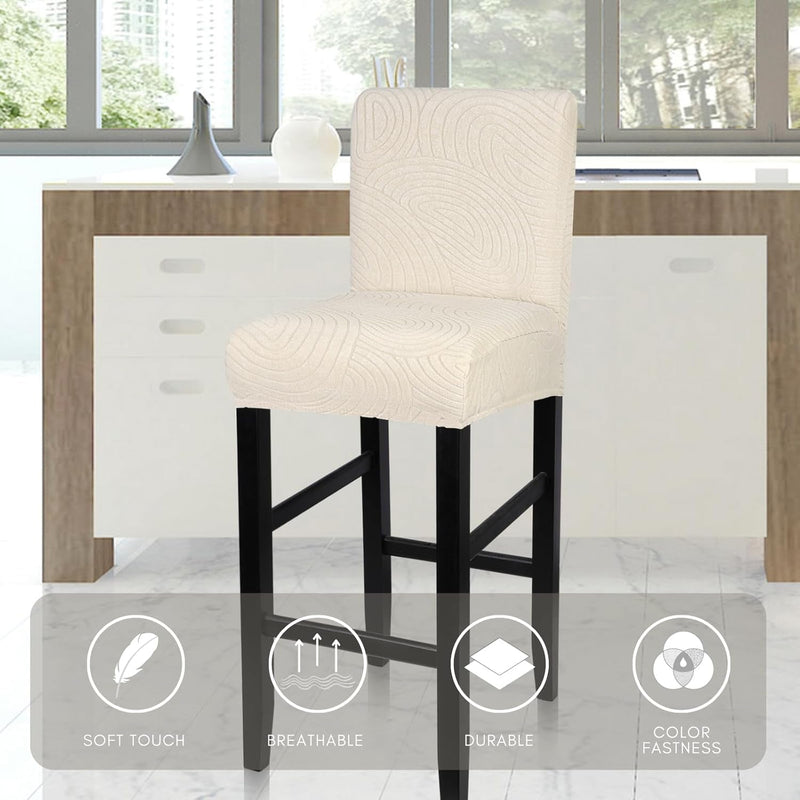 Water Repellent Bar Stool Covers Set of 4, Stretch Washable Barstool Seat Covers, Counter Height Chair Covers for Kitchen Dining Room Cafe (Beige Ripple Jacquard)-3