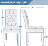 Dining Chairs Kitchen Chair Living Room Chair Restaurant Chair Tufted Leather Chair with Padded Seat and Wood Legs, Set of 2, White-2