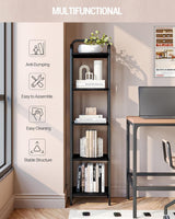Bookcase Bookshelf, Narrow Book Shelf, Industrial Corner Shelf Storage Organizer, Slim Shelving Unit for Home Office, Living Room, Bedroom, Kitchen, 5-Tier Black BC24504B-2