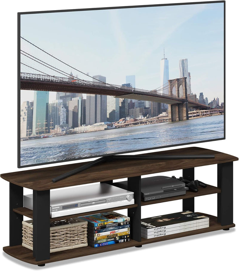 Nelly Entertainment Center TV Stand, Short 43.3"(W) X13.4(H) X13.1(D), Columbia Walnut/Black-4