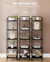 Bookcase Bookshelf, Narrow Book Shelf, Industrial Corner Shelf Storage Organizer, Slim Shelving Unit for Home Office, Living Room, Bedroom, Kitchen, 5-Tier Black BC24504B-3