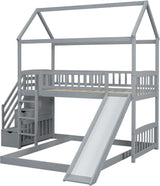 Gray Twin Loft Bunk Bed with Slide, Stairs-4