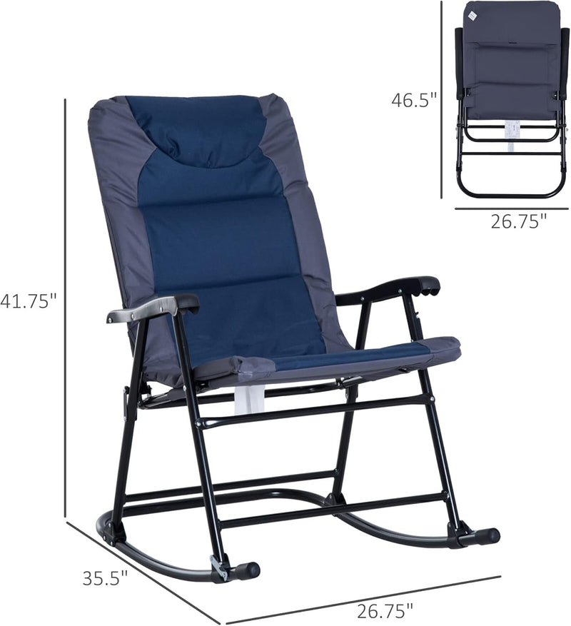 2 Piece Outdoor Patio Furniture Set with 2 Folding Padded Rocking Chairs, Bistro Style for Porch, Camping, Balcony, Navy Blue-2