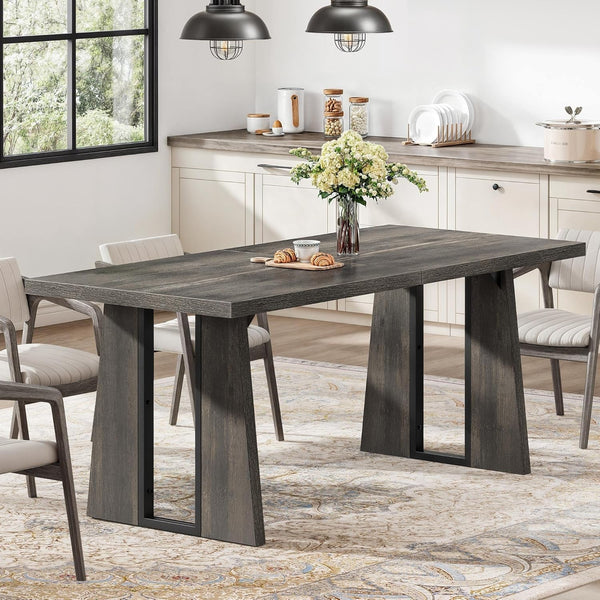 Rectangle Dining Table for 6-8 People 70.86 Inch Large Dining Room Table Wooden Dinner Table with Heavy Duty Legs for Kitchen Apartment Restaurant Rustic Grey-0